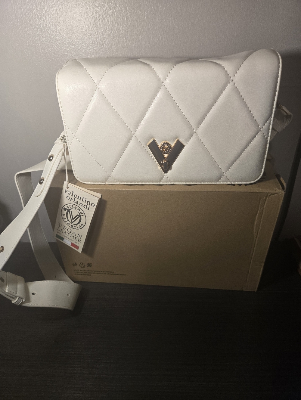 Valentino Orlandi White Quilted Bagwith Gold Accent Retail 278 NWT
